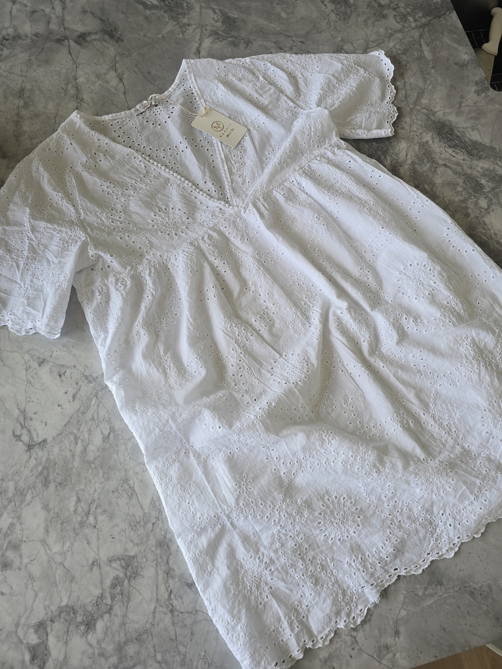 White Eyelet V-Neck Coverup Dress